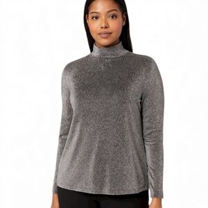 New York & Company Metallic Silver Long Sleeve Turtleneck Top XL NWT
